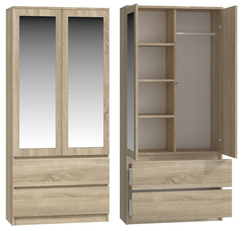 Topeshop SS-90 garderobeskab med spejl i Sonoma eg 50x90x180 cm, 1 stk.