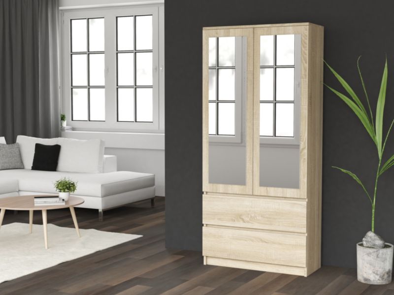 Topeshop SS-90 garderobeskab med spejl i Sonoma eg 50x90x180 cm, 1 stk.