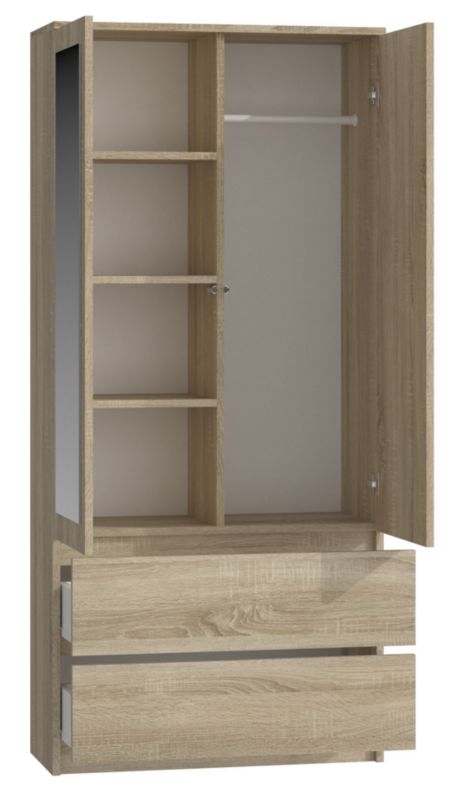 Topeshop SS-90 garderobeskab med spejl i Sonoma eg 50x90x180 cm, 1 stk.