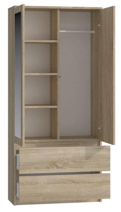 Topeshop SS-90 garderobeskab med spejl i Sonoma eg 50x90x180 cm, 1 stk.