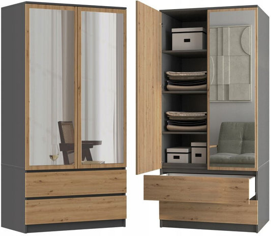 Topeshop SS-90 garderobeskab med spejl i antracit og Artisan eg 50x90x180 cm, 1 stk.