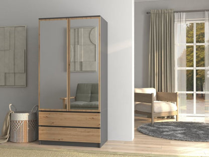 Topeshop SS-90 garderobeskab med spejl i antracit og Artisan eg 50x90x180 cm, 1 stk.