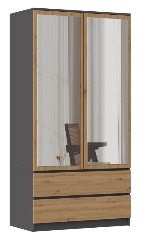 Topeshop SS-90 garderobeskab med spejl i antracit og Artisan eg 50x90x180 cm, 1 stk.