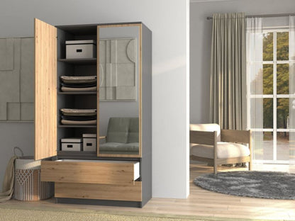 Topeshop SS-90 garderobeskab med spejl i antracit og Artisan eg 50x90x180 cm, 1 stk.