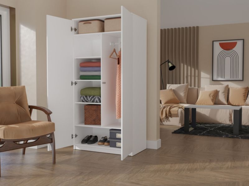 Topeshop skab med døre og hylder SD-90 hvid garderobe 50x90x180 cm 1 stk.