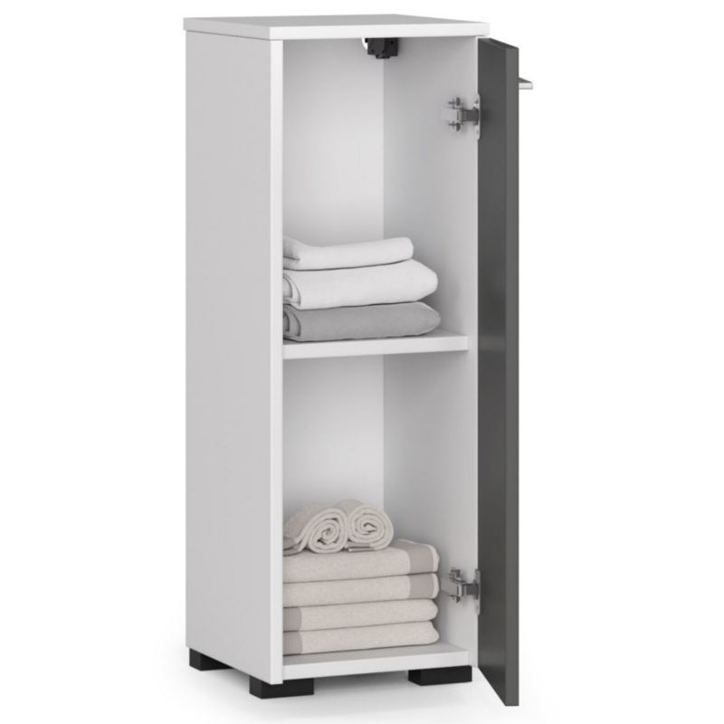 Akord Fin hvidt badeværelsesskab 30 cm med 1 dør, mat grafitgrå farve, 2 hylder, 30x30x82 cm, 1 stk.