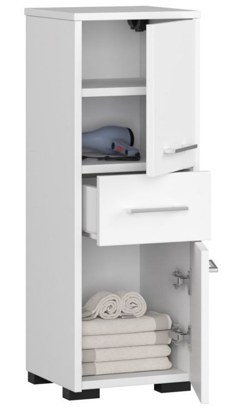 Akord Fin hvid badeværelsesskab 30 cm 2 døre 1 skuffe mat hvid farve 3 hylder 30x30x85 cm 1 stk.