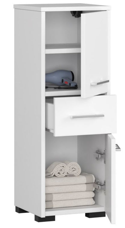 Akord Fin hvid badeværelsesskab 30 cm 2 døre 1 skuffe mat hvid farve 3 hylder 30x30x85 cm 1 stk.
