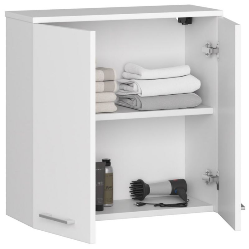 Akord Fin hvid badeværelsesskab 60 cm med 2 døre, mat hvid, 2 hylder, 60x22,5x60 cm, 1 stk.