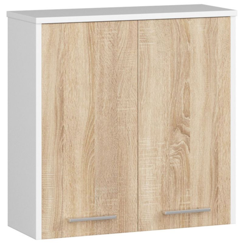 Akord Fin hvid badeværelsesskab 60 cm med 2 døre, Sonoma eg mat, 2 hylder, 60x22,5x60 cm, 1 stk.