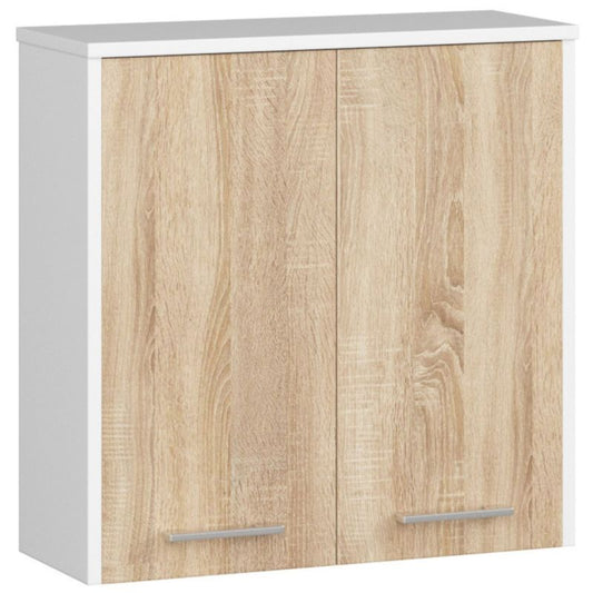 Akord Fin hvid badeværelsesskab 60 cm med 2 døre, Sonoma eg mat, 2 hylder, 60x22,5x60 cm, 1 stk.