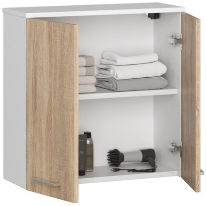 Akord Fin hvid badeværelsesskab 60 cm med 2 døre, Sonoma eg mat, 2 hylder, 60x22,5x60 cm, 1 stk.