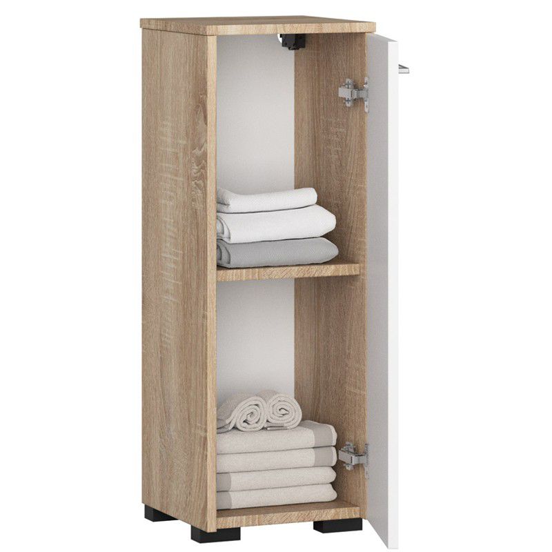 Akord Fin badeværelsesskab i mat hvid med Sonoma egetræ 30 cm, 1 dør, 2 hylder, 30x30x82 cm, 1 stk.