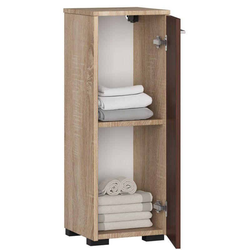 Akord Fin badeværelsesskab i Sonoma eg 30 cm med 1 dør i mat wengefarve og 2 hylder 30x30x82 cm, 1 stk.