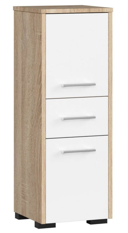 Akord Fin badeværelsesskab i Sonoma eg 30 cm med 2 døre og 1 skuffe, mat hvid, 3 hylder, 30x30x85 cm, 1 stk.