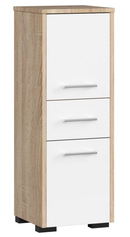 Akord Fin badeværelsesskab i Sonoma eg 30 cm med 2 døre og 1 skuffe, mat hvid, 3 hylder, 30x30x85 cm, 1 stk.