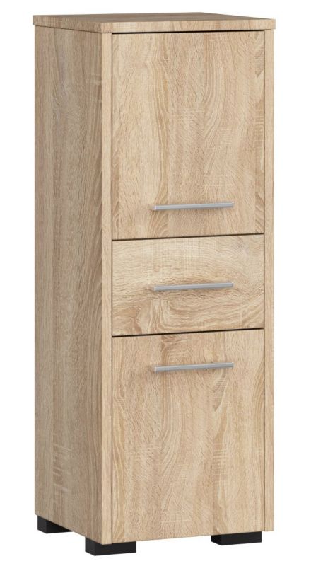 Akord Fin badeværelsesskab i Sonoma Eg 30 cm, 2 døre, 1 skuffe, mat Sonoma Eg farve, 3 hylder, 30x30x85 cm, 1 stk.