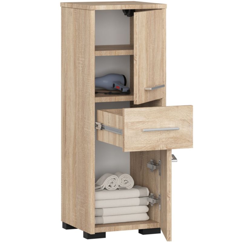 Akord Fin badeværelsesskab i Sonoma Eg 30 cm, 2 døre, 1 skuffe, mat Sonoma Eg farve, 3 hylder, 30x30x85 cm, 1 stk.
