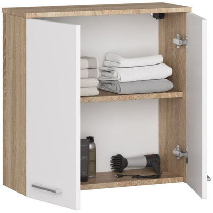 Akord Fin badeværelsesskab i Sonoma eg 60 cm, 2 døre, mat hvid, 2 hylder, 60x22,5x60 cm, 1 stk.