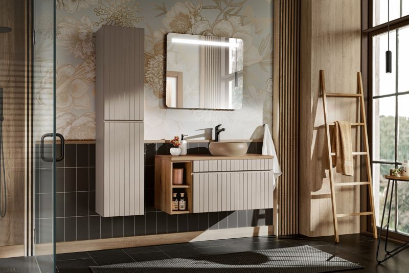 Badeværelsessæt Væghængt 80 cm Beige/Eg med Blød Lukning