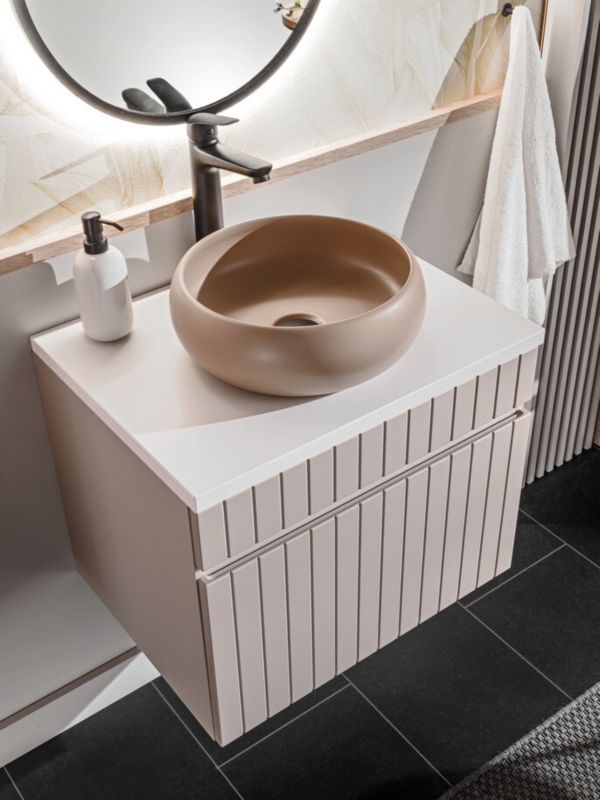Badeværelsessæt Væghængt 80 cm Beige/Eg med Blød Lukning