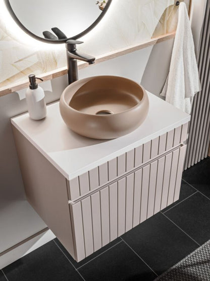 Badeværelsessæt Væghængt 80 cm Beige/Eg med Blød Lukning