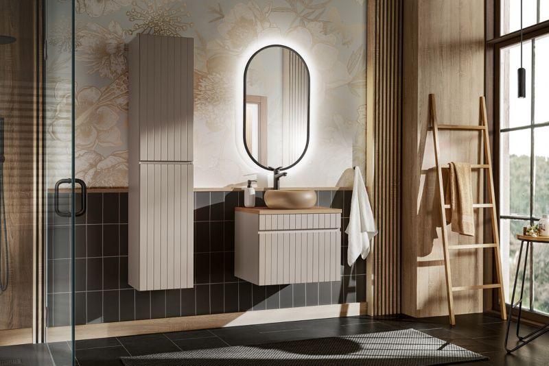Badeværelsessæt Væghængt 80 cm Beige/Eg med Blød Lukning