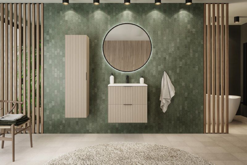 Badeværelsesskab Hængende 40 cm Riflet Beige Mat 1 stk.