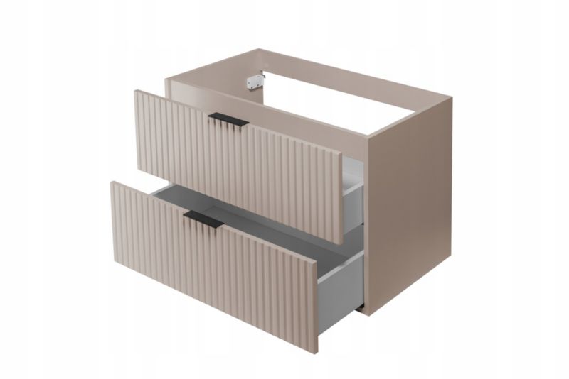 Hængende Badeværelsesskab 80 cm Rillet 2 Skuffer Mat Cashmere