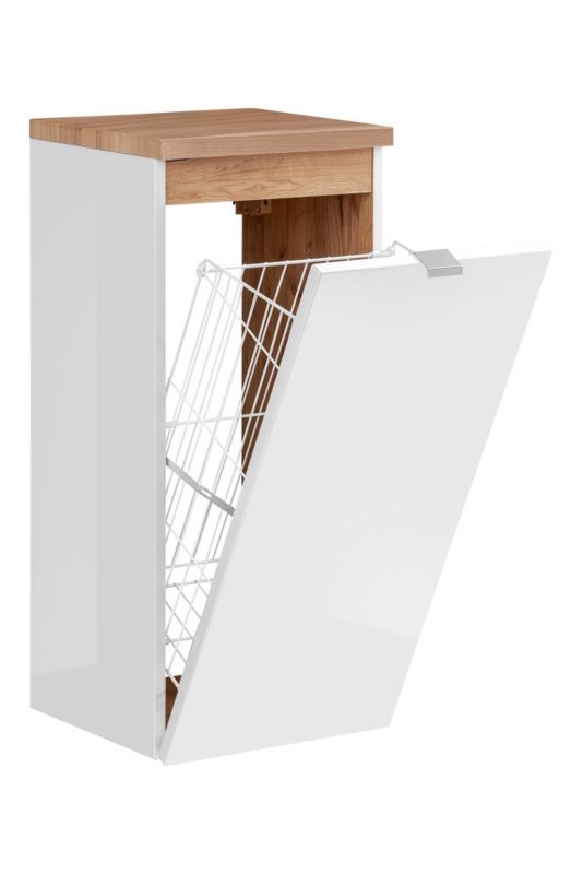 Badeværelsesskab 35x80 cm Hvid Højglans med Vasketøjskurv Capri