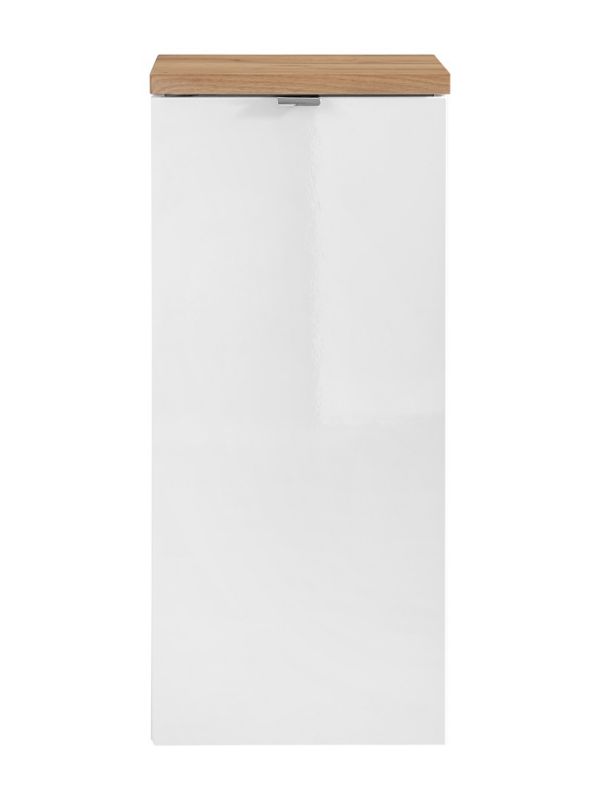 Badeværelsesskab 35x80 cm Hvid Højglans med Vasketøjskurv Capri