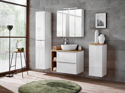 Badeværelsesskab 35x80 cm Hvid Højglans med Vasketøjskurv Capri