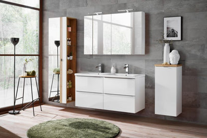 Badeværelsesskab 35x80 cm Hvid Højglans med Vasketøjskurv Capri
