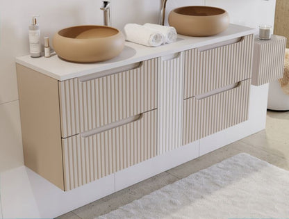 Underskab 50 cm Kasmir Beige med Riflede Fronter og 2 Skuffer