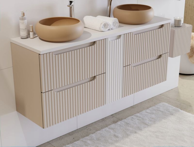 Underskab 50 cm Kasmir Beige med Riflede Fronter og 2 Skuffer