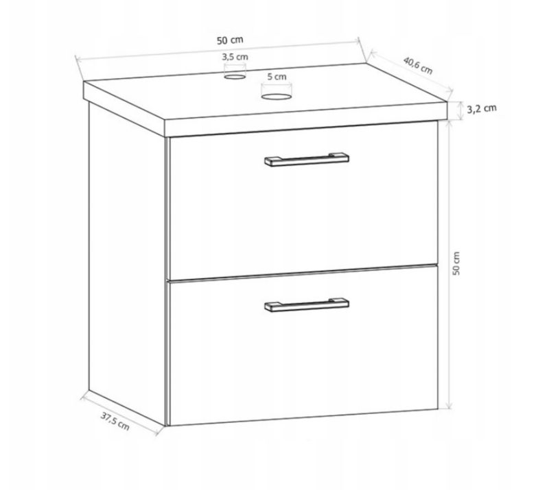 Underskab 50 cm Hvid/Dyb Craft Guld 2 Skuffer