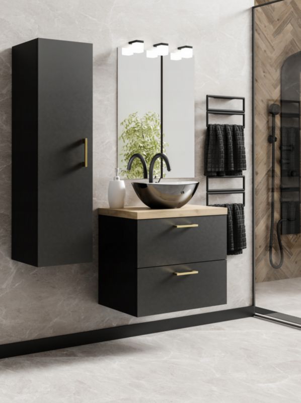 Badeværelsesskab Hængende 50 cm Sort Dæk Craft Guld 5905741551802