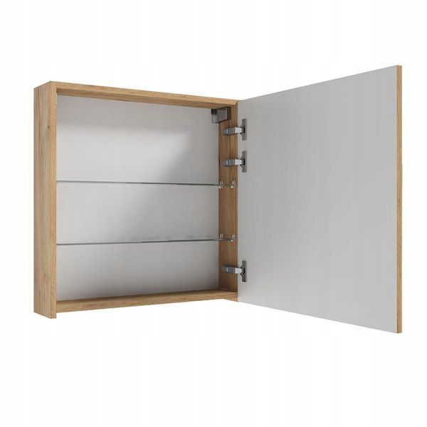 Badeværelsesskab med Spejl 60x60x15 cm Eg Craft Guld LED Lampe | 5906530496625