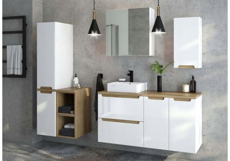 Spejlkabinet Hængende 60x60 cm Hvid med 2 Døre og 1 Hylde