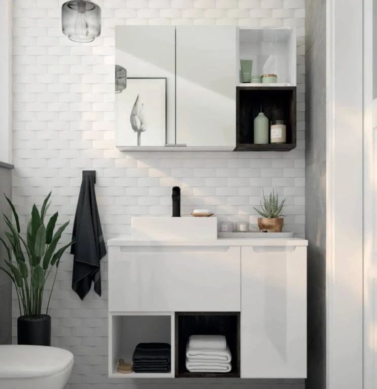 Spejlkabinet Hængende 60x60 cm Hvid med 2 Døre og 1 Hylde