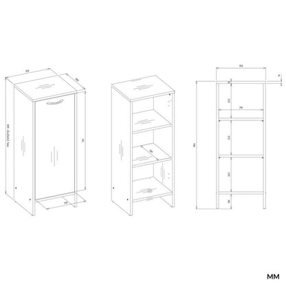Badeværelsesskab Topeshop Nina 1D 35x90x30 cm Hvid 1 dør 3 hylder