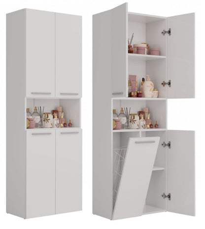 Badeværelsesskab Nel DK 1K 60x30x174 cm Hvid Mat med Vasketøjskurv