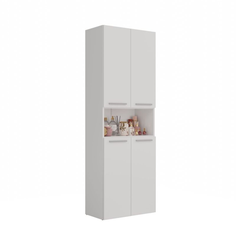 Badeværelsesskab Nel DK 1K 60x30x174 cm Hvid Mat med Vasketøjskurv