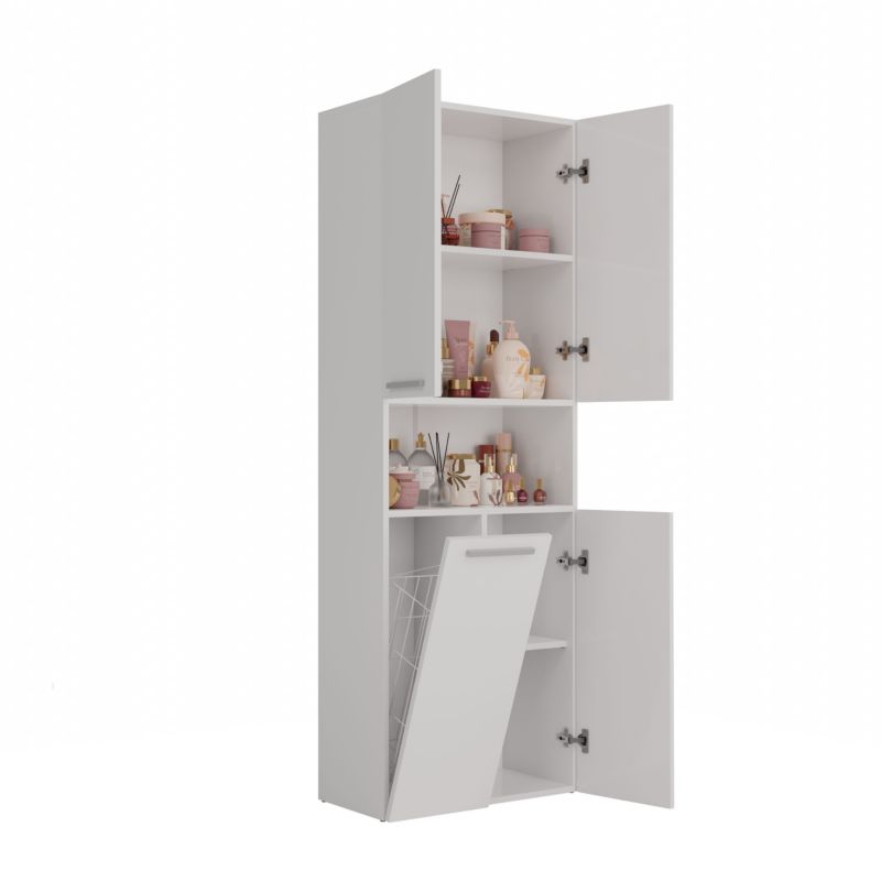 Badeværelsesskab Nel DK 1K 60x30x174 cm Hvid Mat med Vasketøjskurv