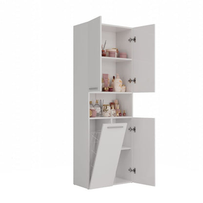 Badeværelsesskab Nel DK 1K 60x30x174 cm Hvid Mat med Vasketøjskurv