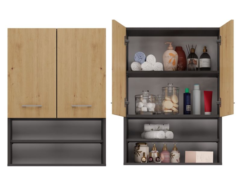 Topeshop Pola Mini DK væghængt badeværelsesskab - antracit og Artisan-eg 30 x 64 x 90 cm, 1 stk.