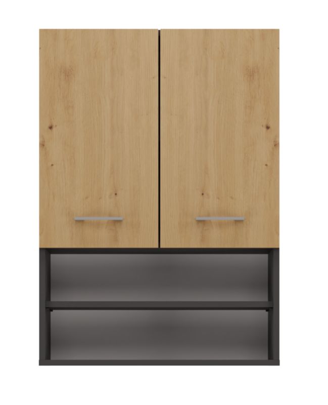 Topeshop Pola Mini DK væghængt badeværelsesskab - antracit og Artisan-eg 30 x 64 x 90 cm, 1 stk.