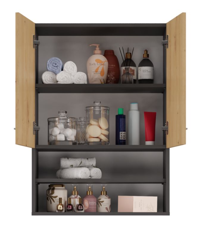 Topeshop Pola Mini DK væghængt badeværelsesskab - antracit og Artisan-eg 30 x 64 x 90 cm, 1 stk.