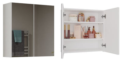 Topeshop Pola 2DL væghængt badeværelsesskab med spejl, mat hvid, 22 x 60 x 60 cm, 1 stk.