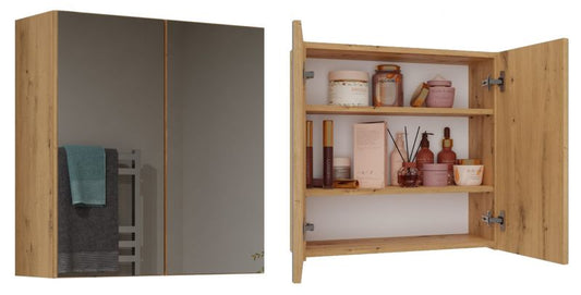 Topeshop væghængt badeværelsesskab med spejl Pola 2DL i Artisan eg 22 x 60 x 60 cm, 1 stk.